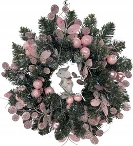 Rózsaszín LED-es téli karácsonyi koszorú síelő egérrel