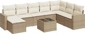 vidaXL 9 részes bézs polyrattan kerti ülőgarnitúra párnákkal