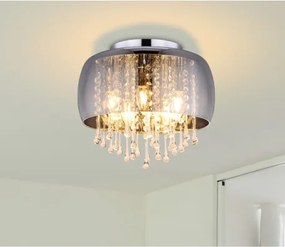 Globo 15809D Mennyezeti lámpa füstszínű üveg búrával, benne üveg-kristály függő díszekkel. Ø:400, exkl. 5xE14 40W 230V