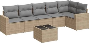 vidaXL 7 részes bézs polyrattan kerti ülőgarnitúra párnákkal