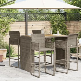 szürke polyrattan kerti bárasztal akácfa lappal 145x80x110 cm