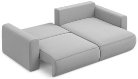 Világosszürke bársony kinyitható-tárolóhelyes sarokkanapé (jobb oldali-heverő résszel) Kapua – Makamii