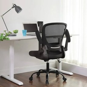 Irodai szék összecsukható karfákkal, ergonomikus számítógépes szék, fekete