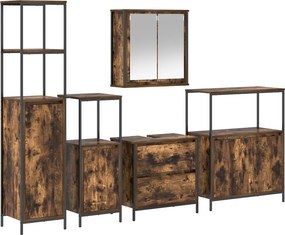 vidaXL Fürdőszoba bútor szett 5 pcs Barna 76.5 x 35 x 95 cm Faanyag