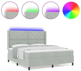 Boxspring Ágy Matrac és LED Világítás Szürke 180x200 cm Bársony