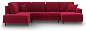 Piros bársony kinyitható tárolóhelyes sarokkanapé (bal oldali-U alakú) Kyoto – Cosmopolitan Design