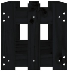 fekete tömör fenyőfa kerti magaságyás kerítéssel 150x30x30 cm