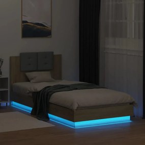 sonoma tölgy színű ágykeret fejtámlával és LED-ekkel 100x200 cm