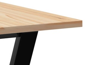 tömör fenyőfa és öntöttvas étkezőasztal Y-vázzal 70x70x75 cm