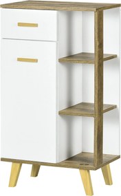 Kleankin Modern Fürdőszobaszekrény Fiókkal és Fakkokkal, Többfunkciós Fürdőszobaszekrény Emelt Alappal, 50x30x89 cm, Fehér | Aosom