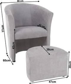 Klub fotel puffal, szürke, ROSE