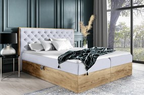 Boxspring ágy, 200x200, szürke Paros szövet/lancelot tölgy, WOOD 3