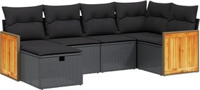 vidaXL 6 részes fekete polyrattan kerti ülőgarnitúra párnákkal