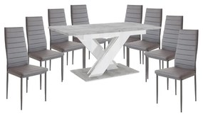 Maasix SWTG Magasfényű Fehér - Beton 8 személyes étkezőszett Szürke Coleta székekkel