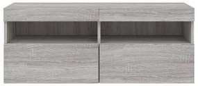szürke sonoma színű fali TV-szekrény LED-del 100x30x40 cm