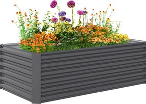 Outsunny horganyzott acél emelt ágyás 180×90×57,5 cm — 57,5 cm mély, merevítőrudakkal és nyitott aljú, időjárásálló fűszer- és zöldségágyás, sötétszür