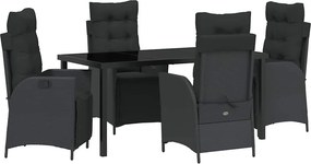 vidaXL Kert étkező szett párnával 5 pcs Fekete polirattan