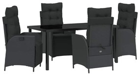 vidaXL Kert étkező szett párnával 5 pcs Fekete polirattan