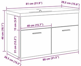 Mosdókagyló szekrény Fekete tölgy 80 x 38.5 x 46 cm Faanyag