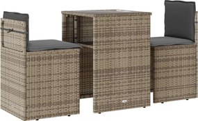 vidaXL 3 részes bézs polyrattan bisztrógarnitúra párnával