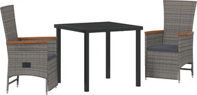 vidaXL Kert étkező szett párnával 3 pcs Szürke polirattan