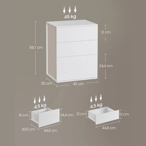 Vasagle Éjjeliszekrény RAMONA, 58x35x45 cm, matt fehér/bézs