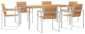 7 Részes Kerti Étkező Szett Tömör Fából Készült Tíkkal, Kültéri Étkezőasztal 180x90x75 cm Tömör Fából Készült Tíkkal