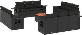 vidaXL 13 részes fekete polyrattan kerti ülőgarnitúra párnákkal