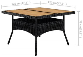 9 részes fekete polyrattan és tömör fa kerti étkezőgarnitúra
