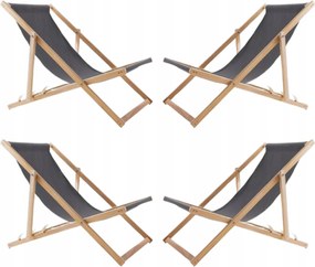 4X Kerti Napozóágy Fából Összecsukható Woodok Sötétszürke Szövet