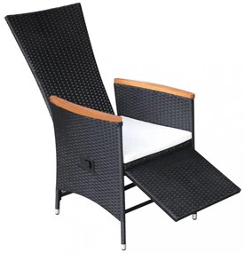 2 db fekete dönthető háttámlás polyrattan kerti szék párnával