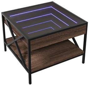 Barna tölgy végtelen hatású LED-es dohányzóasztal 50x50x38 cm