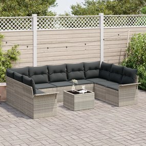 10 Darabos Kerti Kanapé Készlet Párnákkal Szürke Poli Rattan, 2 Fős Kerti Kanapé Tárolóval és Párnákkal Világosszürke Poli Rattan