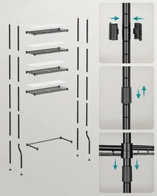 SONGMICS 4 Szintes WC feletti Állvány Akasztókkal és Toalettpapír-tartóval, 30 × 63 × 176 cm, Fekete