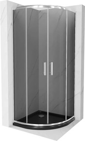 Mexen Rio, negyed kerek zuhanykabin tolóajtóval 90 x 90 cm, 5mm szürke üveg, króm profil + fekete zuhanytálca, 863-090-090-01-30-4170