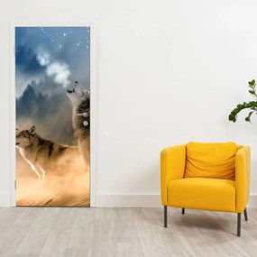Fotótapéta ajtóra - Farkasok üvöltöznek a Holdon (95x205cm)