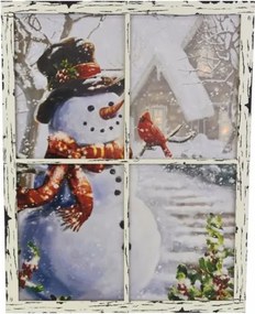 Fali kép hóember az ablakban 3 LED 49 x 38,5 cm