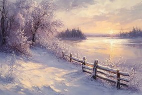 Vászonkép Canvas Tájkép Kilátás Nap Tél Hó Tó Jég 120x80