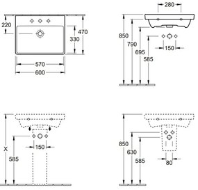 Villeroy & Boch 41586001 - Függesztett mosdó AVENTO 60x47 cm kerámia/fehér