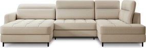 Bézs bársony kinyitható-tárolóhelyes sarokkanapé (jobb oldali-U alakú) Berrto – ELTAP