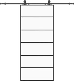 vidaXL fekete ESG üveg tolóajtó fémszerelvény-szettel 90x205 cm