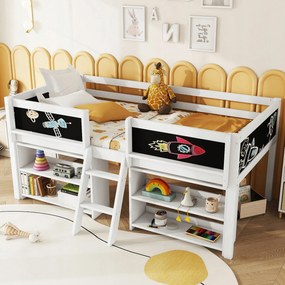 Félmagas ágy 90*200 Gyerekágy Tárolószekrény kapaszkodó Fehér
