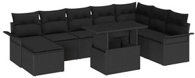 vidaXL Kerti Kanapé Szett párnával 9 pcs Fekete polirattan