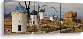 Kép - Consuegra szélmalmai, Spanyolország (órával) (90x30 cm)
