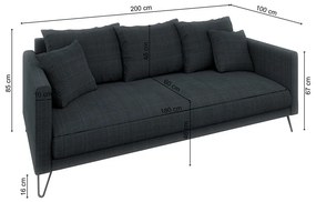 Sötétszürke zsenília kanapé 200 cm Freya – Ropez