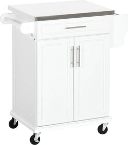 HOMCOM Modern Konyhai Sziget Szekrény 4 Kerekével 1 Fiókkal 1 Törölközőtartóval 1 Fűszertartóval és Állítható Polccal 83.5x45.7x90.5 cm Fehér | Aosom
