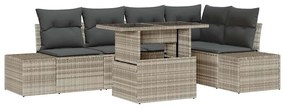 vidaXL Kerti Kanapé Szett párnával 6 pcs Világosszürke Poli rattan