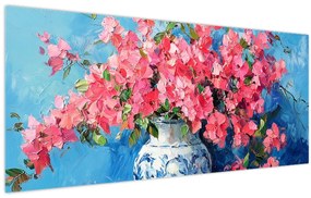 Kép - Váza rózsaszín virágokkal (120x50 cm)