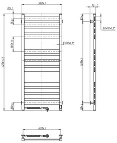 Fürdőszobai létraradiátor termosztáttal LARGO 541W/230V 120,6 cm IP44 fekete bal oldali