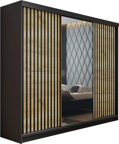 Malani 200 Tolóajtós Szekrény 200cm, Grafit-Arany Tölgy